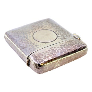 Hammered Silver Matchbox with Central Monogram Card and Hanging Ring For Sale