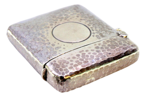 Hammered Silver Matchbox with Central Monogram Card and Hanging Ring