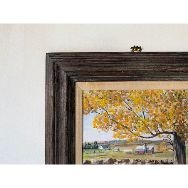 1970's M. Winters “Wisconsin” Country Farm Landscape Oil on Canvas Board Painting, Framed For Sale In Miami - Image 6 of 11