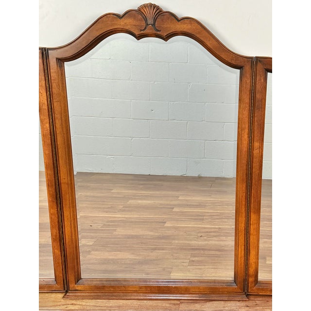 Ethan Allen 1990s Ethan Allen Country French Carved Tri-Fold Dresser Chest Mirror For Sale - Image 4 of 8