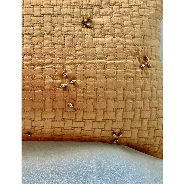 Modern Hand Beaded Quilted Silk Lumbar Decorative Pillow Cover For Sale - Image 4 of 10