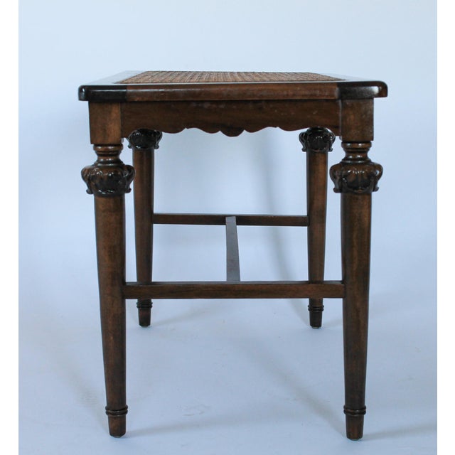 Traditional Antique Wood Bench With Caned Seat For Sale - Image 3 of 15