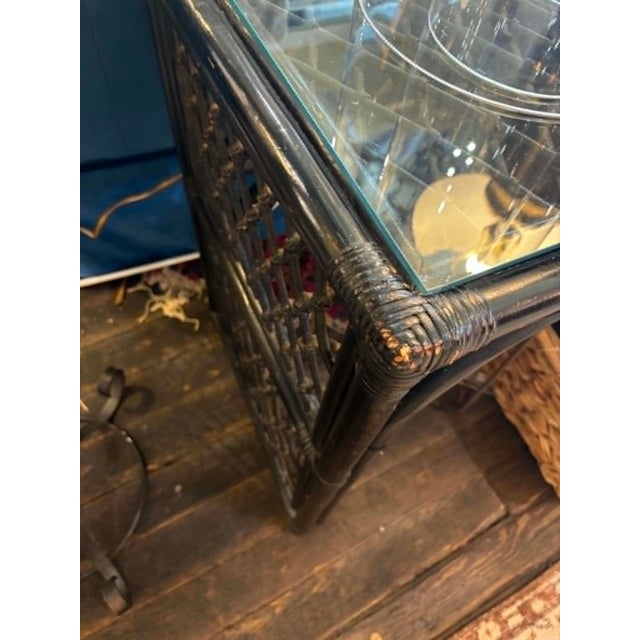 Black 1980s Black Painted Rattan Console Table or Desk With Glass Top Inserts For Sale - Image 8 of 9