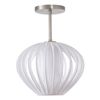 Bloom Semi Flush Mount - Modern White Satin Steel Shade, Satin Nickel Finish, Dimmable For Sale