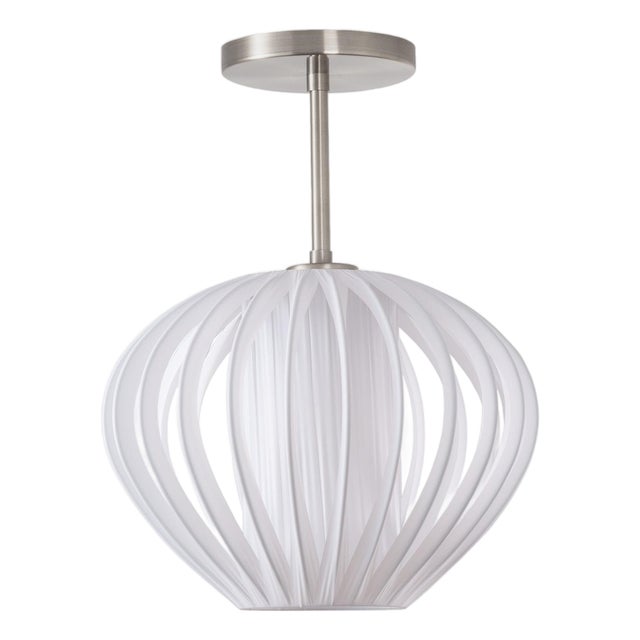 Bloom Semi Flush Mount - Modern White Satin Steel Shade, Satin Nickel Finish, Dimmable For Sale