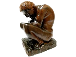 Large Hand Carved Wooden Sitting Naked Nude Male Man Statue Sculpture