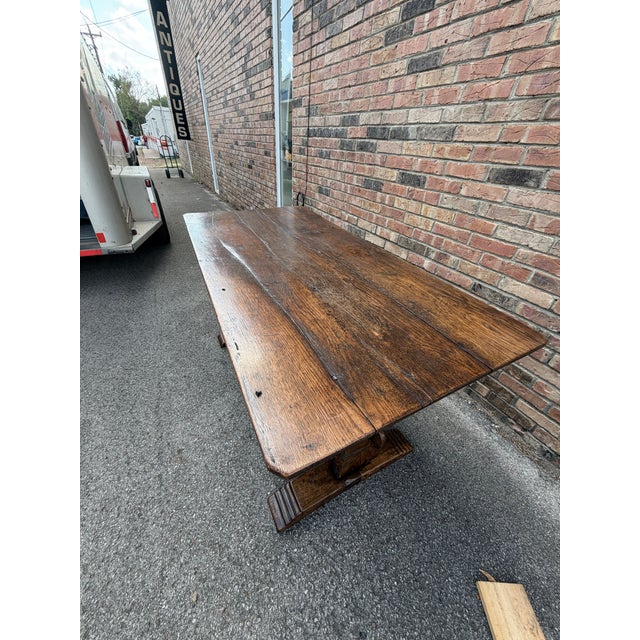 19th Century 19th Century Oak Trestle Table For Sale - Image 5 of 13