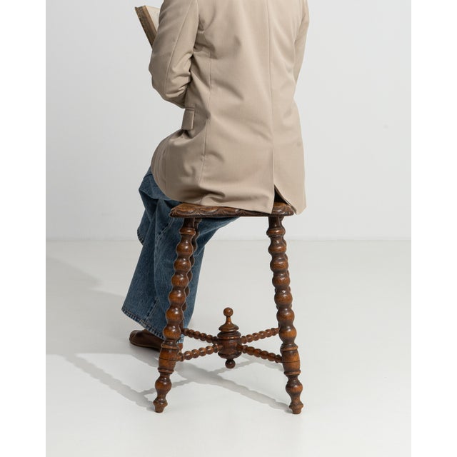 Wood 20th Century Oak Bobbin Stool with Turned Wood Legs For Sale - Image 7 of 12
