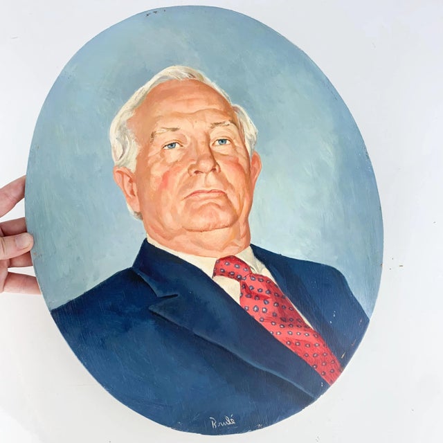 Paint Vintage Original Oil Painting Older Man Suit Tie Portrait Elmo Al Brule For Sale - Image 7 of 9