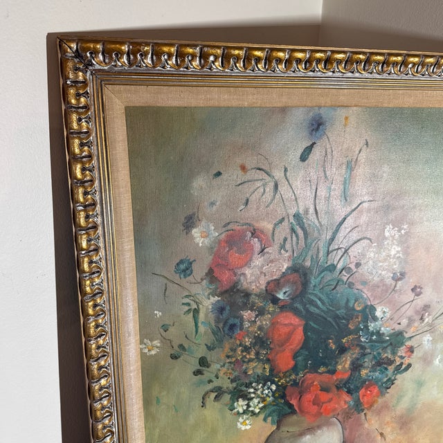 Vintage French Floral Still Life Oil Painting in Ornate Gold Frame ~ Signed Dixie 1972 For Sale - Image 10 of 12