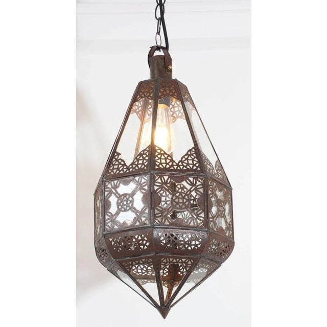 Berber Tribes of Morocco Moroccan Moorish Metal and Glass Lantern For Sale - Image 4 of 12