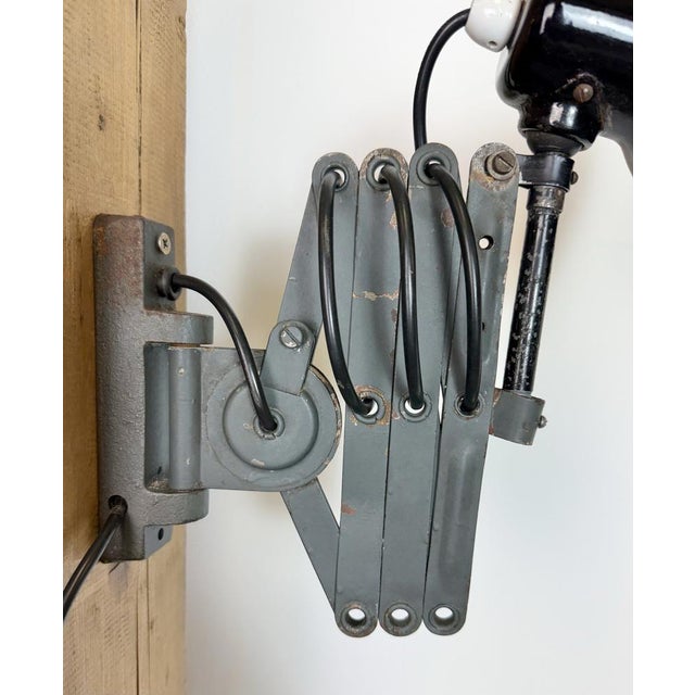 Industrial Black Enamel Scissor Wall Lamp, 1950s For Sale - Image 18 of 18