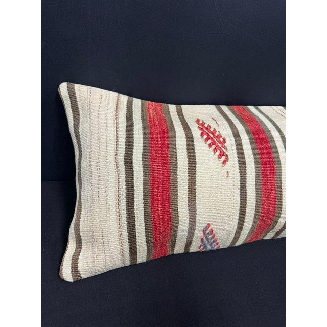 Turkish Hemp Pillow Cushion Natural Beige Red Cushion Cover 14x40 #30437 Enhance your home decor with our Kilim Pillow...