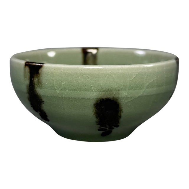 Antique Chinese Longquan Celadon Bowl With Splashed Dark Spots For Sale