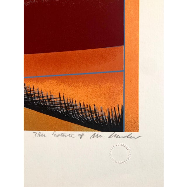 Orange, Turquoise, Red, Surrealist abstract. This serigraph has never been framed. It is pencil signed by hand "the estate...