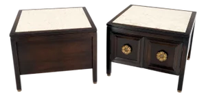 Pair Square Marble Top 2 Door Nightstands End Tables Large Decorative Pulls Mint