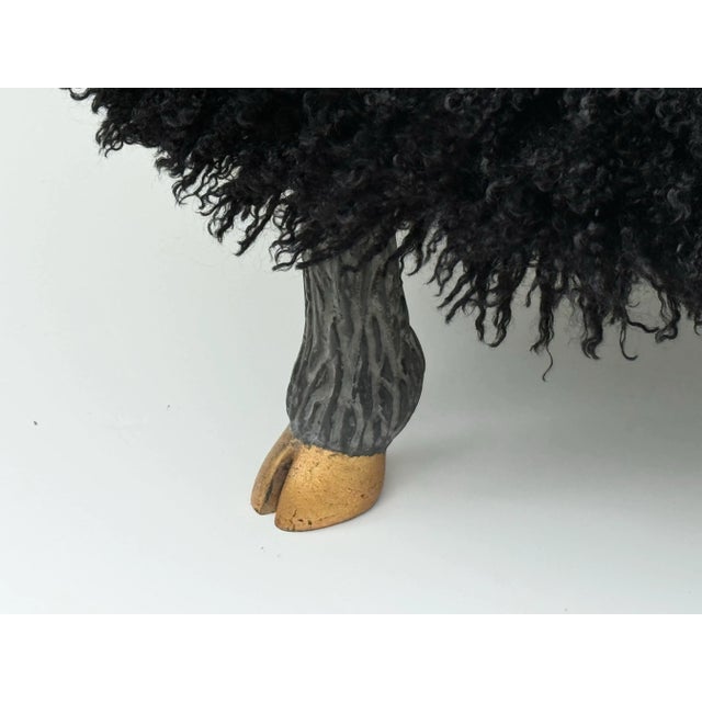 Not Yet Made - Made To Order Round Stool / Ottoman With Hand-Carved Faux “Sheep” Legs With Gilt Finish and Faux “Lamb” Washable Upholstery / Everage Design Workshop Made to Order For Sale - Image 5 of 6