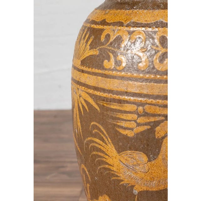Chinese Antique Jar with Mustard Glaze, Bird and Floral Motifs, circa 1900 For Sale - Image 11 of 13