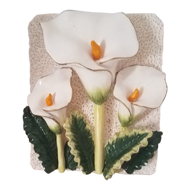 "KMC" Ceramic 3 D Calla Lilly Wall Plaque For Sale