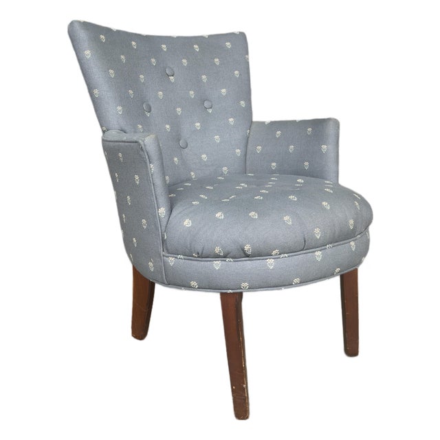 Light Blue Embroidered Mid Century Style Accent Chair For Sale