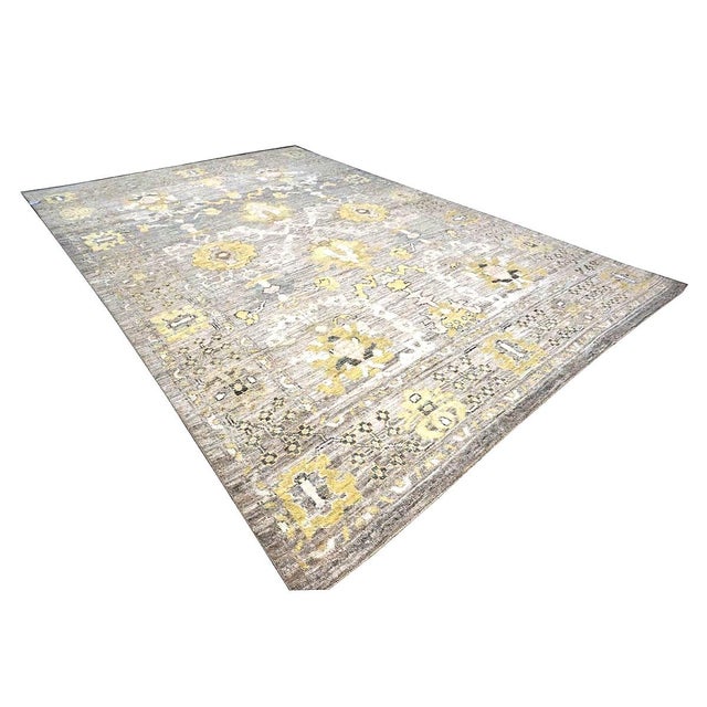Early 21st Century 21st Century Turkish Oushak Wool 9x14 Gold, Ivory & Gray Handmade Area Rug #1144083 For Sale - Image 5 of 12
