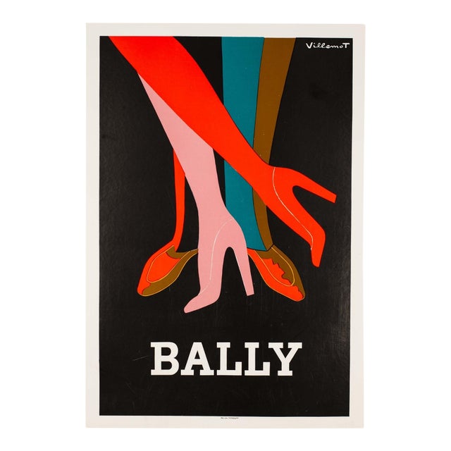 Fashion Poster Bally by Bernard Villemot Original 1979 Vintage Poster on Linen For Sale