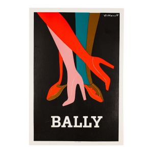 Fashion Poster Bally by Bernard Villemot Original 1979 Vintage Poster on Linen