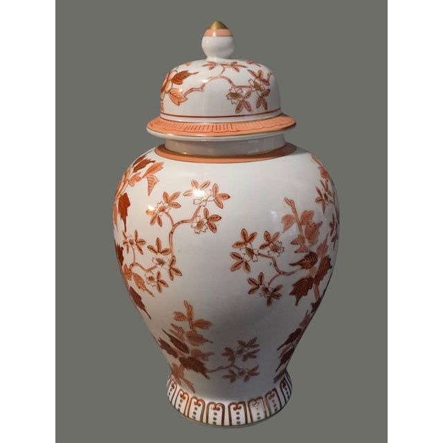 Japanese Vintage 15'' High Asian Japanese Kutani Style Lidded Hand Painted Floral Ginger Jar For Sale - Image 3 of 9