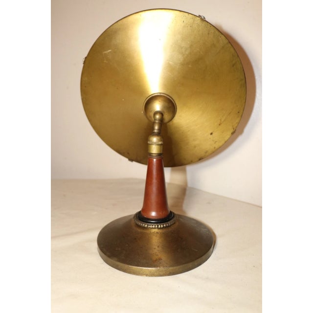 Industrial Large Antique Brass Teak Wood Circular Industrial Style Vanity Bathroom Mirror For Sale - Image 3 of 10