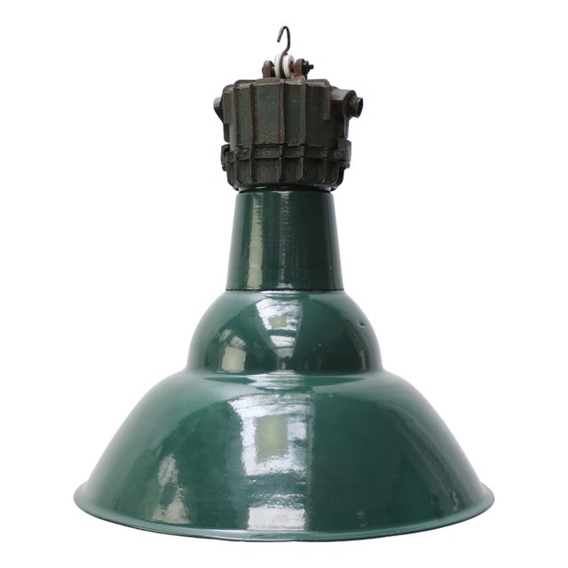Vintage French Industrial Green Cast Pendant Lamp from Sammode For Sale