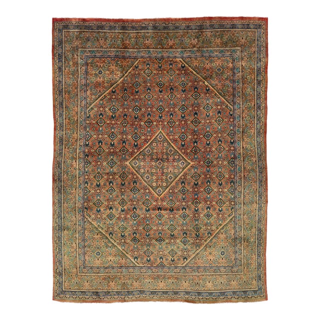 1940s Red Mahal Persian Wool Rug Hand-Knotted With Allover Pattern For Sale