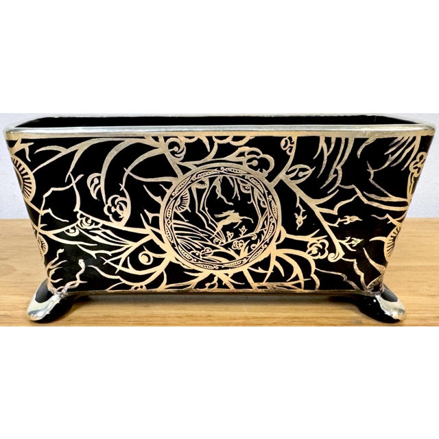 Early 20th Century Art Deco Black Amethyst Silveroverlay Vase Antelope Landscape by Rockewell For Sale - Image 5 of 9