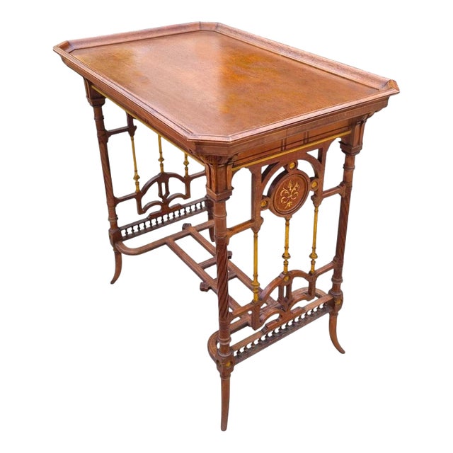 Antique Aesthetic Movement Walnut and Gilt Side Table, 1885 For Sale