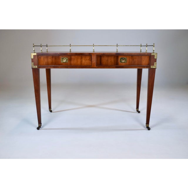 French Regency Leather Top Desk With Campaign Styling and Gallery For Sale - Image 16 of 16