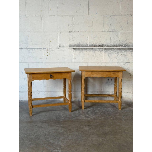 In Style of Henning Kjærnulf Oak Nightstands Set of 2 End Side Tables Vintage Mid-Century Modern 1960s For Sale - Image 12 of 13