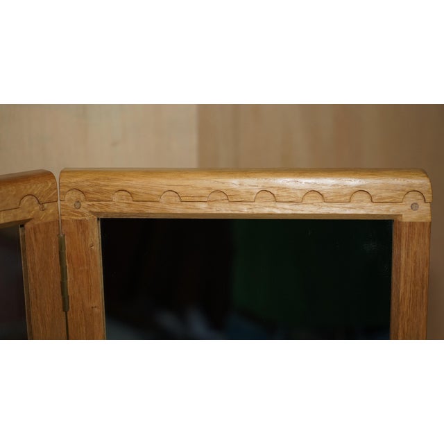 Wood Vintage Tri-Folding Dressing Table Mirror by Robert Mouseman Thompson, 1970s For Sale - Image 7 of 14