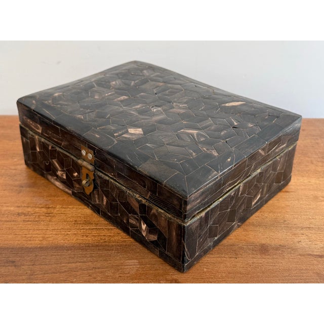Black Late 20th Century Maitland-Smith Style Tessellated Bone Box For Sale - Image 8 of 12