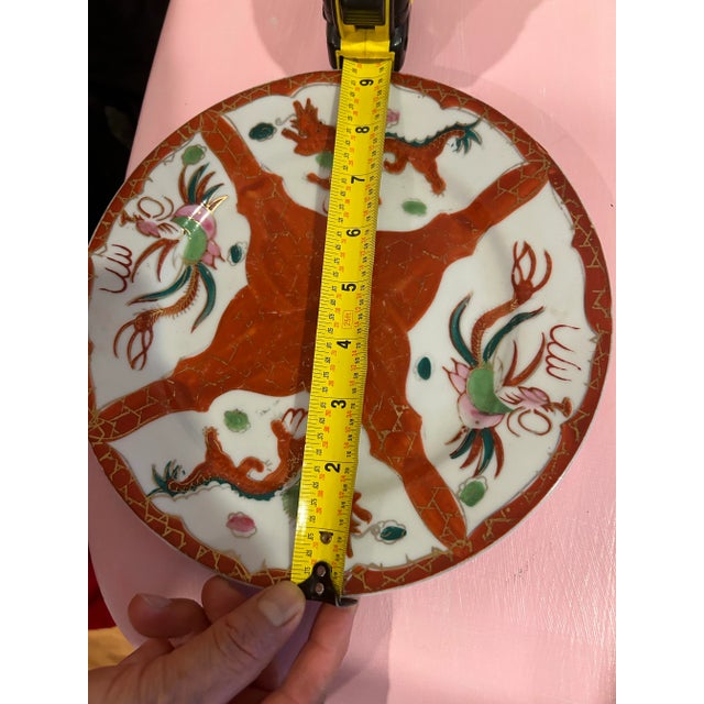 1980s 1980s Asian Porcelain Red and Green Dragon Design Plates- Set of 3 For Sale - Image 5 of 7