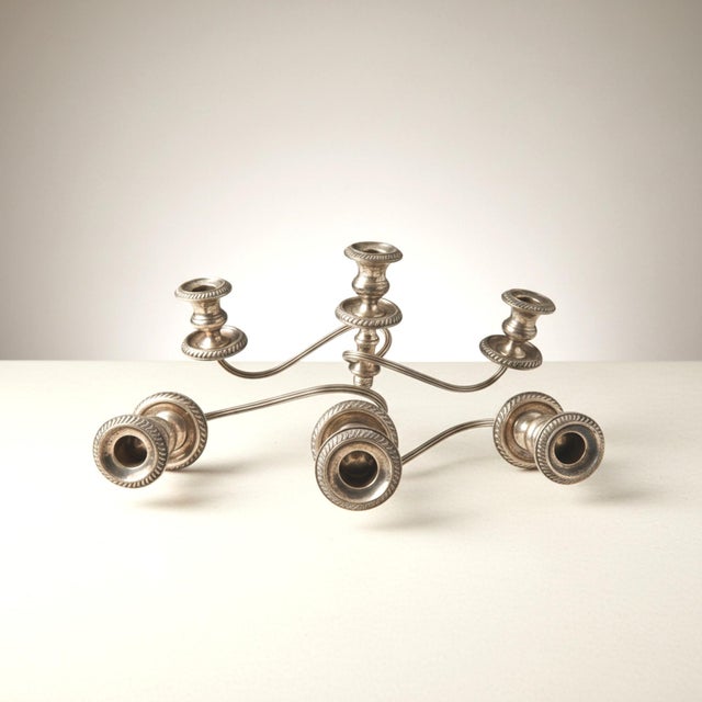 1960s 1960s Pair of Cartier Sterling Silver Candlesticks & Gorham Manufacturing Company Three-Light Candelabra For Sale - Image 5 of 10