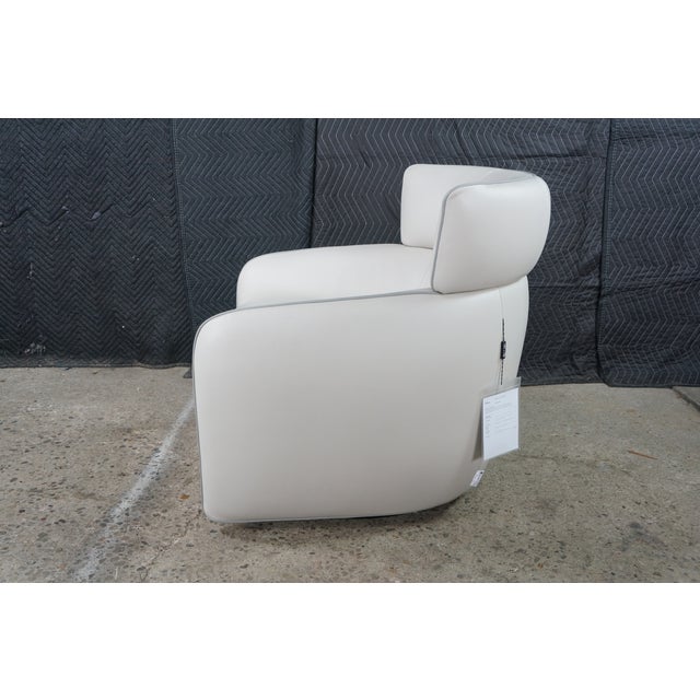 Alberta Italian Modern Leather Mina Swivel Armchair Library Club Reading Chair For Sale - Image 17 of 18