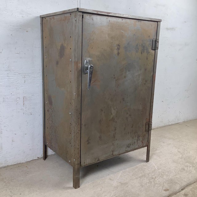 Metal Vintage Industrial Metal Cabinet With Shelves and Weathered Patina For Sale - Image 7 of 17