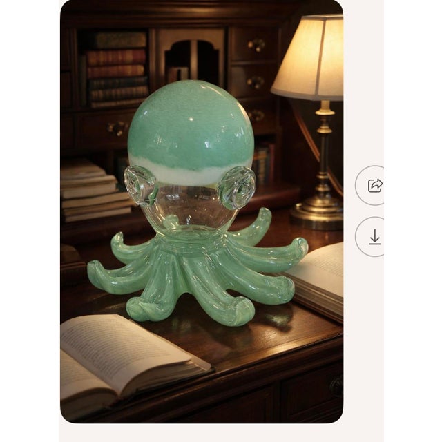 Contemporary Contemporary Mint Green/White Studio Art Octopus.Grandmillenial. Beach House Chic. Blown Glass For Sale - Image 3 of 3