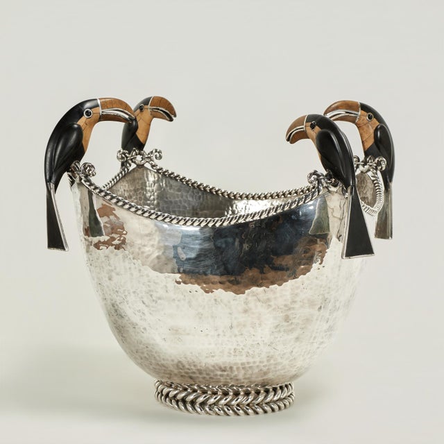 Mid Century Silver Plate Bowl or Wine Cooler With Toucans by Emilia Castillo For Sale - Image 4 of 11