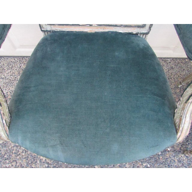 Pair of Antique French Crusty Painted Bergere Armchairs For Sale - Image 17 of 18
