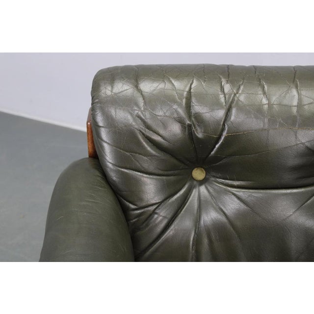 Wood Mid-Century Modern Green Leather Chair, Czechoslovakia, 1970s For Sale - Image 7 of 18