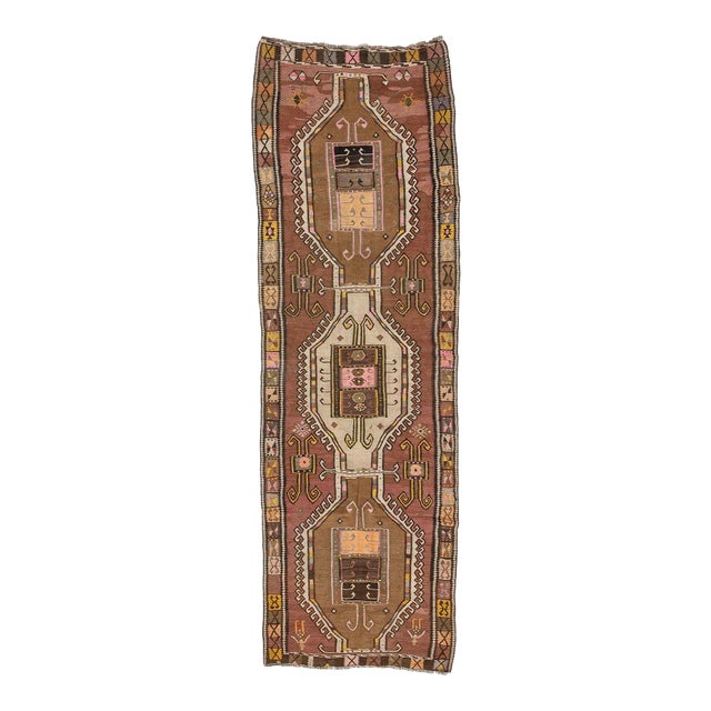 Handwoven Vintage Turkish Kars Kilim Rug For Sale