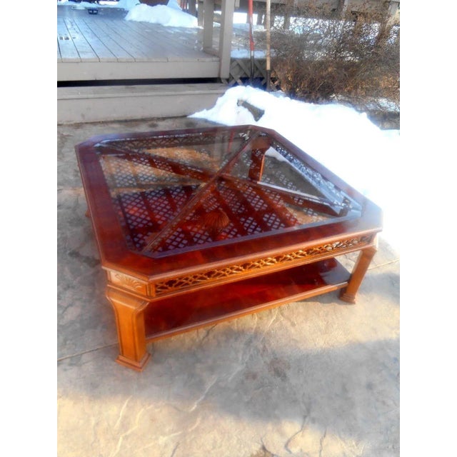 Mid-Century Modern Mahogany & Beveled Smoke Glass Coffee Table For Sale - Image 10 of 10