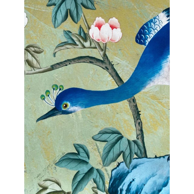24" *53"/Panel, Vintage Chinoiserie Floral Birds Garden Green Wallpaper Panel Wall Art, Wall Decor - Set of 3 For Sale - Image 4 of 8