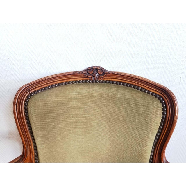 Louis XV Green Cabriolet Armchair, 1890s For Sale - Image 10 of 17