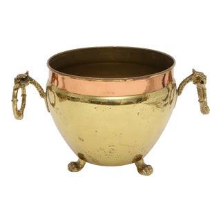 Vintage English Dragon Footed Brass Planter For Sale